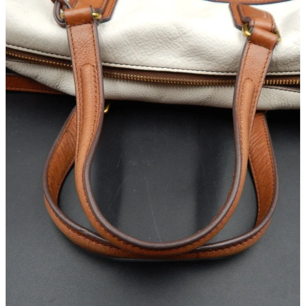 Fossil 1954 Julia Satchel Purse Multi Teal White Leather Handbag Brown Accent